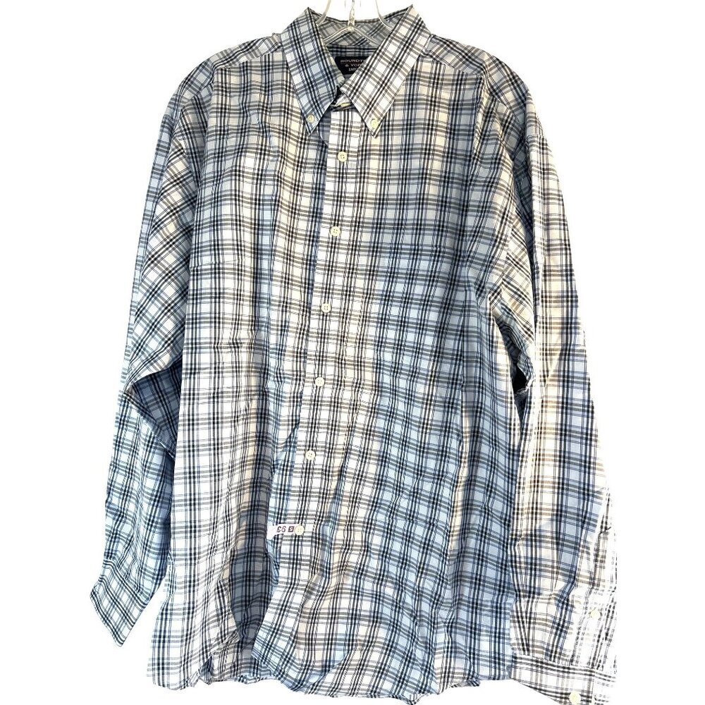 Roundtree & Yorke Easy Care Mens Shirt Button Down Blue Plaid Long Slvs Size XL - Picture 1 of 6